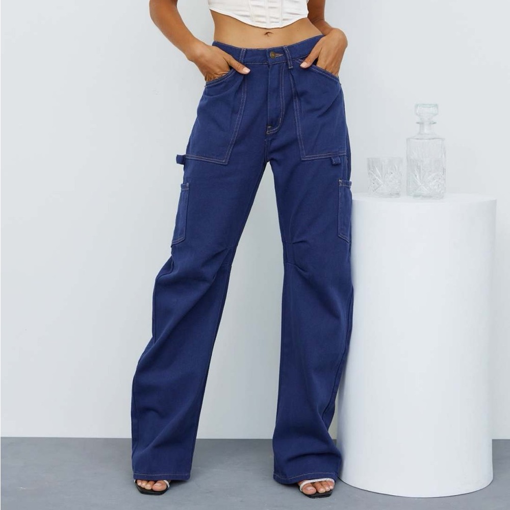 Lioness Miami Vice Blue Purple High Rise Cargo Baggy Barrel Denim Jeans